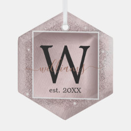 Rose Gold Glitzer Script Monogram Ornament Aus Glas
