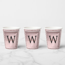 Rose Gold Glitzer Script Monogram Pappbecher