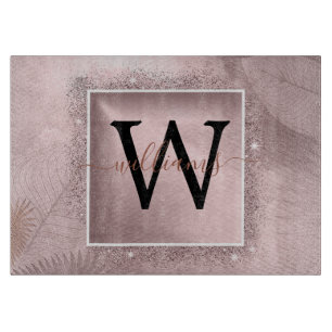 Rose Gold Glitzer Script Monogram Schneidebrett
