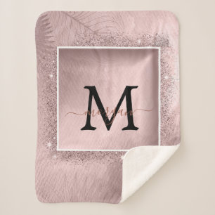 Rose Gold Glitzer Script Monogram Sherpadecke