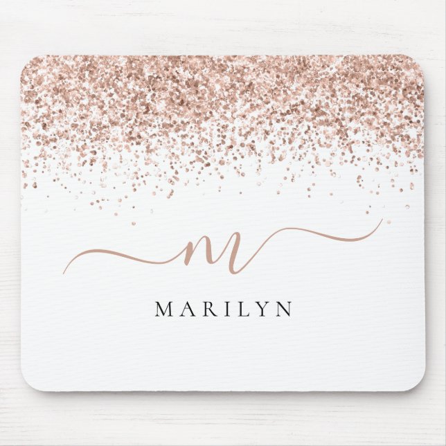 Rose Gold Glitzer Script Name Monogram Initial Mousepad (Vorne)
