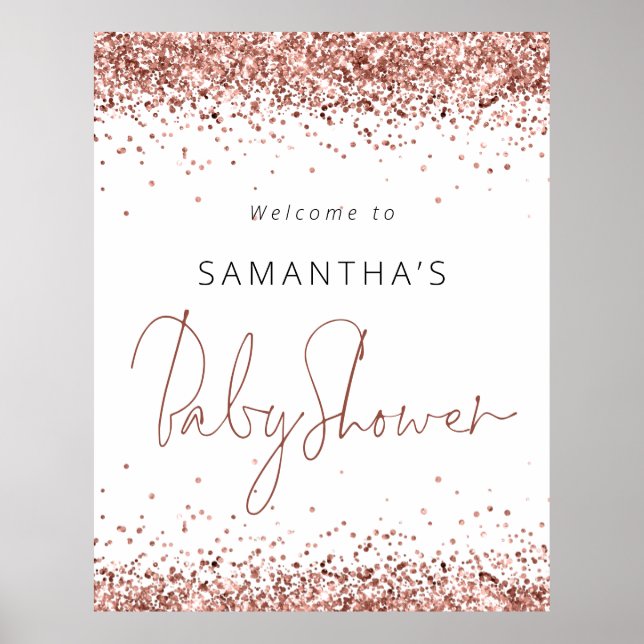 Rose Gold Glitzer Script Willkommen bei Baby Showe Poster (Vorne)
