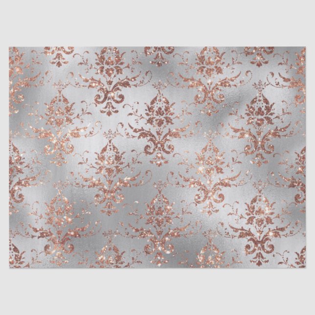 Rose Gold Glitzer Scroll Arbeiten an der Grau-Deco Seidenpapier (Vorderseite)