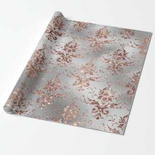 Rose Gold Glitzer Scroll Arbeiten an Grau Geschenkpapier