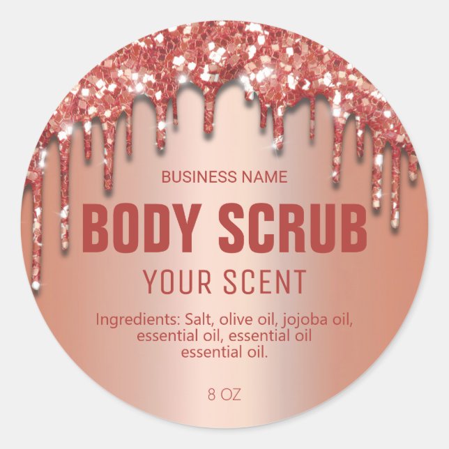 Rose Gold Glitzer Scrub Labels Runder Aufkleber (Vorderseite)