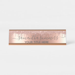 Rose Gold Glitzer sehen Tropfen handschriftlich au Schreibtischnamensplakette