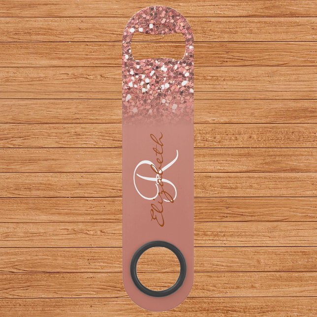 Rose Gold Glitzer Sequin Look Monogram Stilvoll Speed Flaschenöffner (Von Creator hochgeladen)
