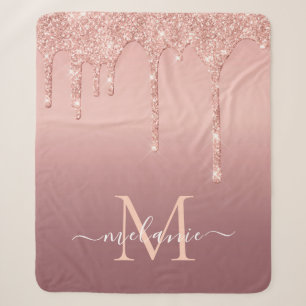 Rose Gold Glitzer Sherpa Blanken Ihr Name Letter Sherpadecke