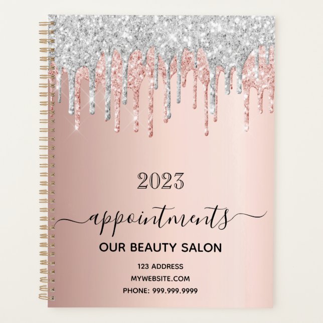 Rose Gold Glitzer Silber Salon Termine 2025 Planer (Vorderseite)