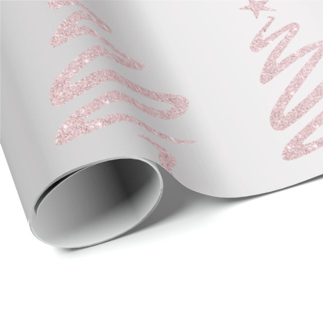 Rose Gold Glitzer & Silver Christmas Tree Muster Geschenkpapier (Rolleneckpunkt)