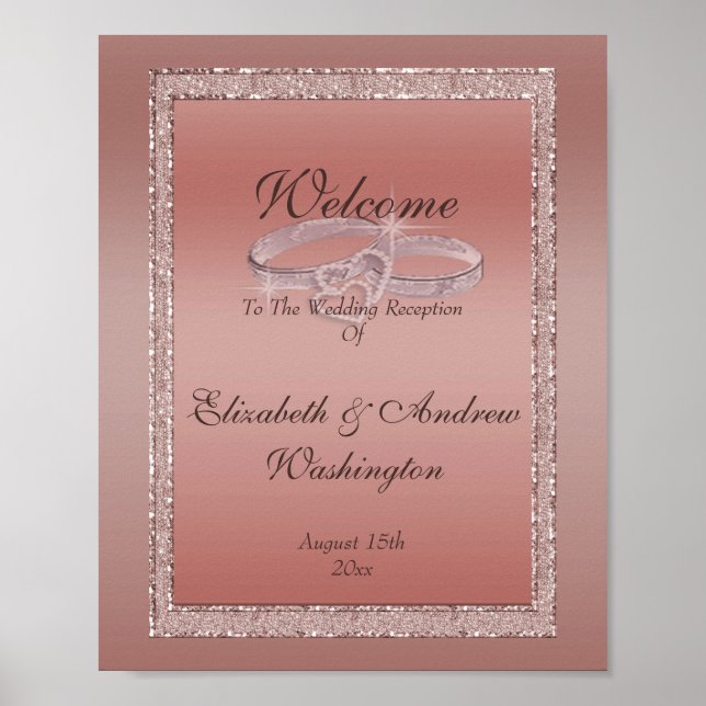 Rose Gold Glitzer & Silver Wedding Rings Poster (Vorne)