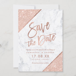 Rose Gold Glitzer Skript-Marmor Save the Date