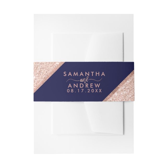 Rose Gold Glitzer Skript navy Blue Skript Hochzeit Einladungsbanderole (Vorderseite Beispiel)