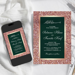 Rose Gold Glitzer Smaragdislamische Muslime Hochze Einladung