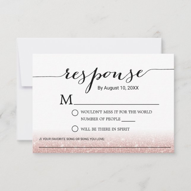 Rose Gold Glitzer Song Anfrage Hochzeit RSVP (Vorderseite)