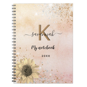 Rose Gold Glitzer Sonnenblume Monogramm Name Notizblock