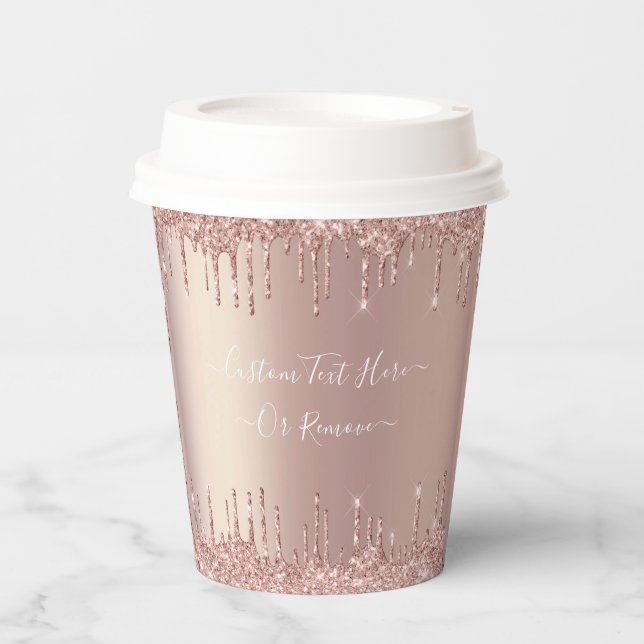 Rose Gold Glitzer Sparkeln Benutzerdefinierte Text Pappbecher (Vorderseite)