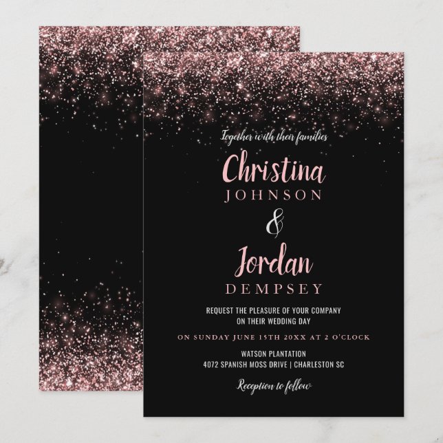 Rose Gold Glitzer Sparkle Hochzeit Einladungen (Vorne/Hinten)