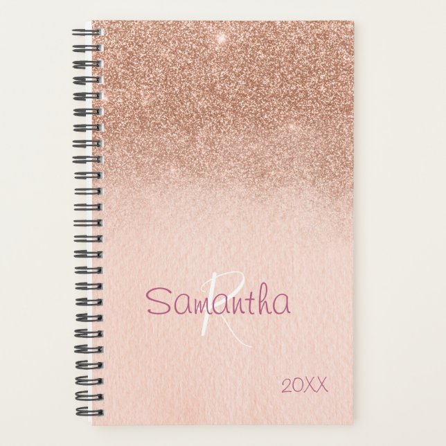 Rose Gold Glitzer Sparkle Jährliche Monogramm Planer (Vorderseite)