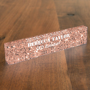 Rose Gold Glitzer Sparkle Schreibtisch Namensplakette