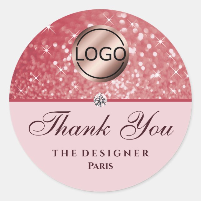 Rose Gold Glitzer Sparkle Stars Diamond Image Logo Runder Aufkleber (Vorderseite)
