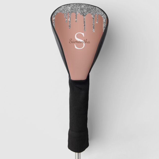 Rose Gold Glitzer Sparkle Tropfen Monogram Name Golf Headcover (Vorderseite)