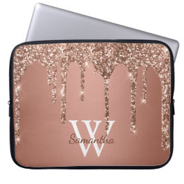 Rose Gold Glitzer Sparkle Tropfen Monogram Name Laptopschutzhülle