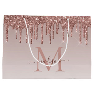 Rose Gold Glitzer Sparkle Tropfen Monogram Script Große Geschenktüte