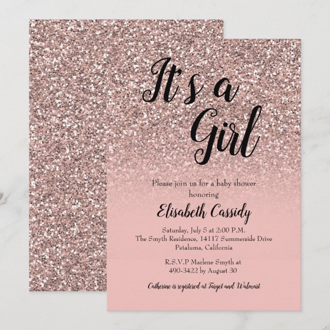Rose Gold Glitzer Sprinkle Babydusche Einladung (Vorne/Hinten)