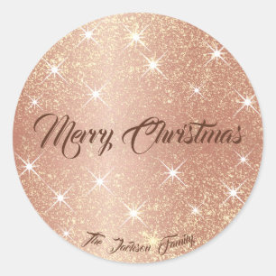 Rose Gold Glitzer Stars Personalisierter Name Weih Runder Aufkleber