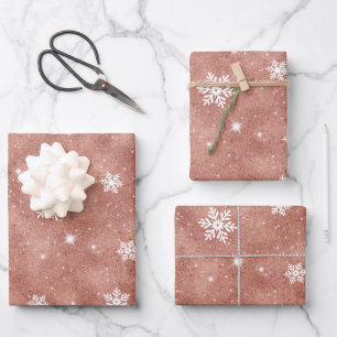Rose Gold Glitzer Stars Schneeflocken Muster Geschenkpapier Set