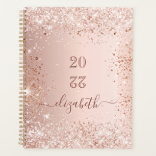 Rose Gold Glitzer Staub rosa Monogramm Name 2025 Planer