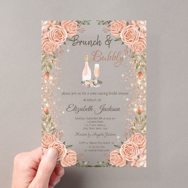 Rose Gold Glitzer Staubbrunch Rose Brautparty Acryleinladungen (Insitu (Handheld))