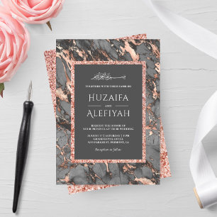 Rose Gold Glitzer Steel Gray Marble Muslim Hochzei Einladung