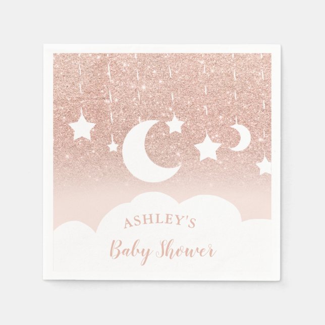 Rose Gold Glitzer Sternenwolke Babydusche Serviette (Vorderseite)