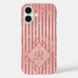 Rose Gold Glitzer Streifen Glam Monogram Chic iPhone 16 Hülle