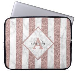 Rose Gold Glitzer Streifen Marble Monogramm-Skript Laptopschutzhülle