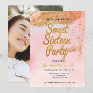 Rose Gold Glitzer süß 16 Einladung