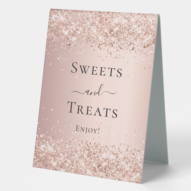 Rose Gold Glitzer Süßigkeiten Leckereien Halloween Tischaufsteller (Vorderseite)