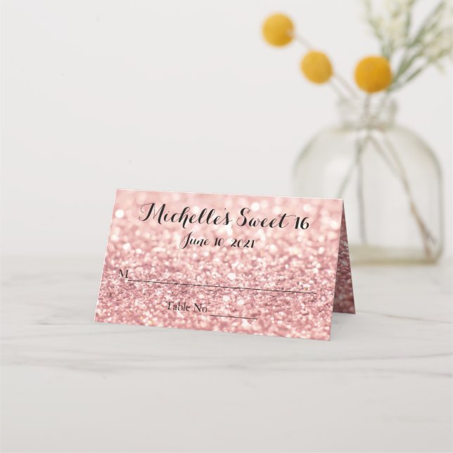 Rose Gold Glitzer Sweet 16 Personalisierte Platzka Platzkarte (Vorderseite)
