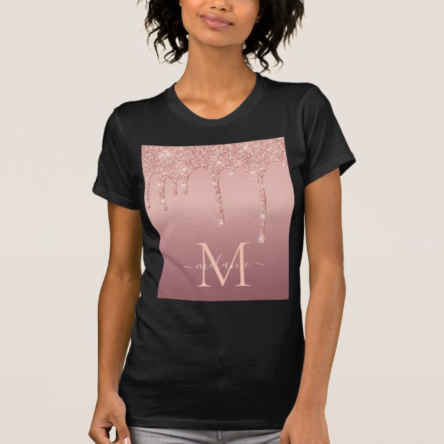 Rose Gold Glitzer T - Shirt Benutzerdefinierter Le (Vorderseite)