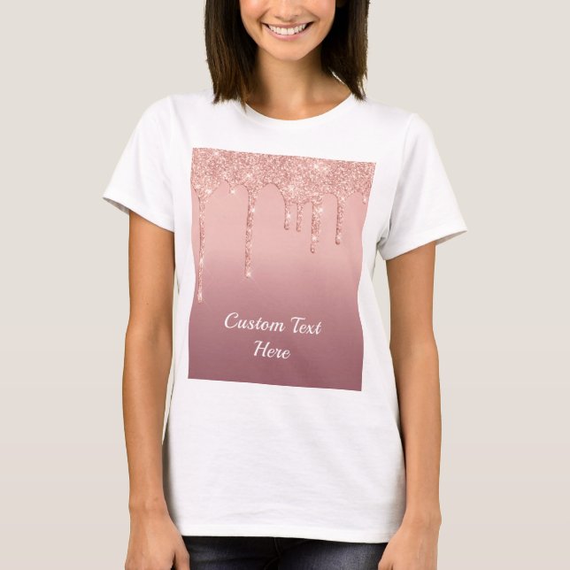 Rose Gold Glitzer T - Shirt mit Ihrem Textnamen (Vorderseite)