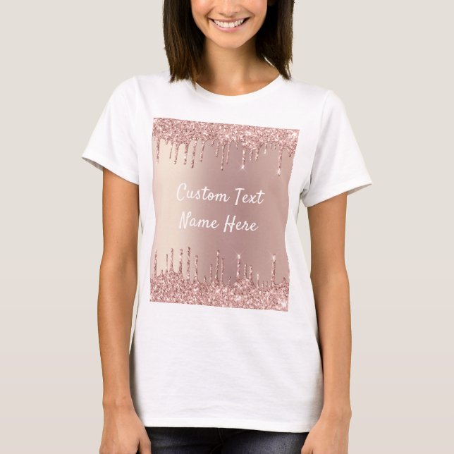 Rose Gold Glitzer T - Shirt mit Ihrem Textnamen (Vorderseite)