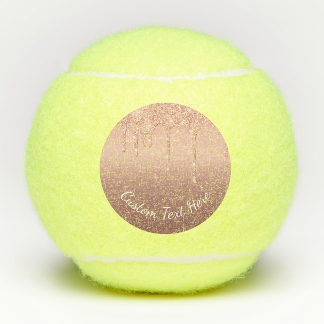 Rose Gold Glitzer Tennisbälle mit eigenem Text (Vorderseite)