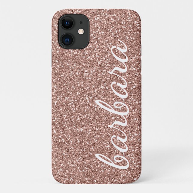 Rose Gold Glitzer Trendy Script Personalisiert Case-Mate iPhone Hülle (Rückseite)