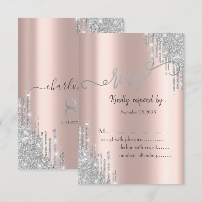 Rose Gold Glitzer Tropfen 80. Geburtstag UAWG Einladung (Vorne/Hinten)