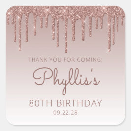 Rose Gold Glitzer Tropfen 80. Geburtstag Vielen Da Quadratischer Aufkleber