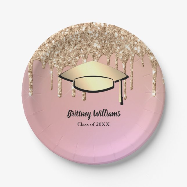 Rose Gold Glitzer Tropfen Abschluss Themed Pappteller (Vorderseite)