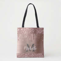 Rose Gold Glitzer Tropfen auf Rosa Metall Mit Mono