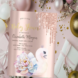 Rose Gold Glitzer Tropfen Baby Swan Baby Showroom Einladung